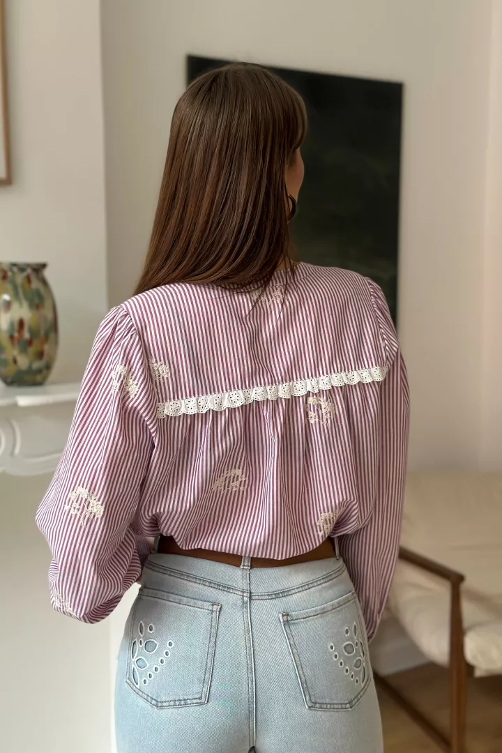 Chemise brod&eacute;e Flavie Violet