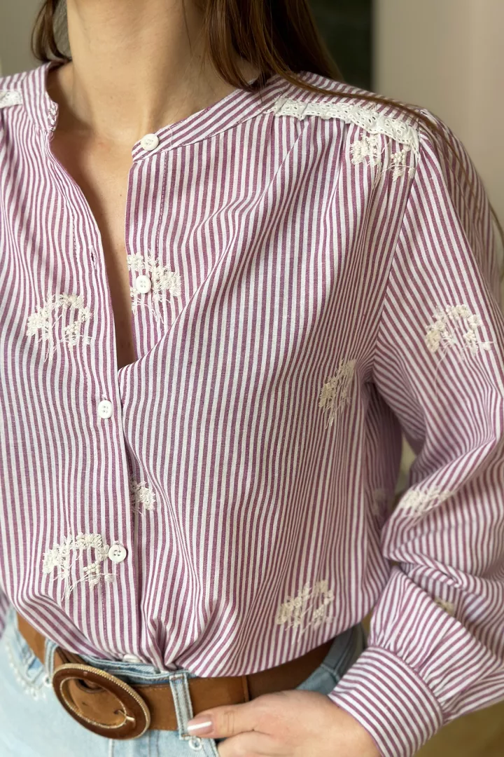 Chemise brod&eacute;e Flavie Violet