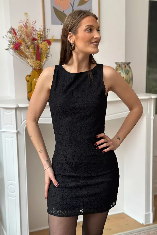 Robe courte dentelle Noir