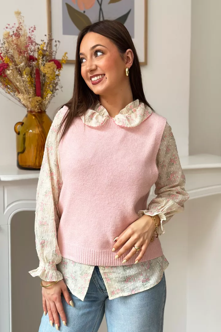 Pull Louisy sans manches Rose