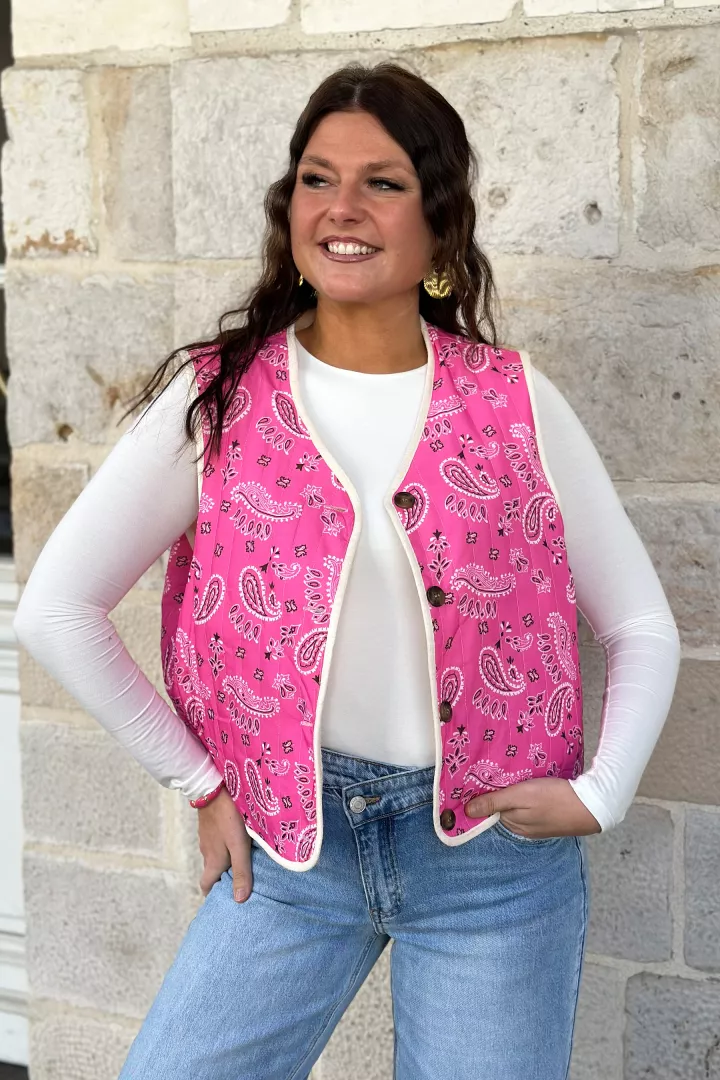 Gilet sans manche r&eacute;versible Catrina Beige-rose