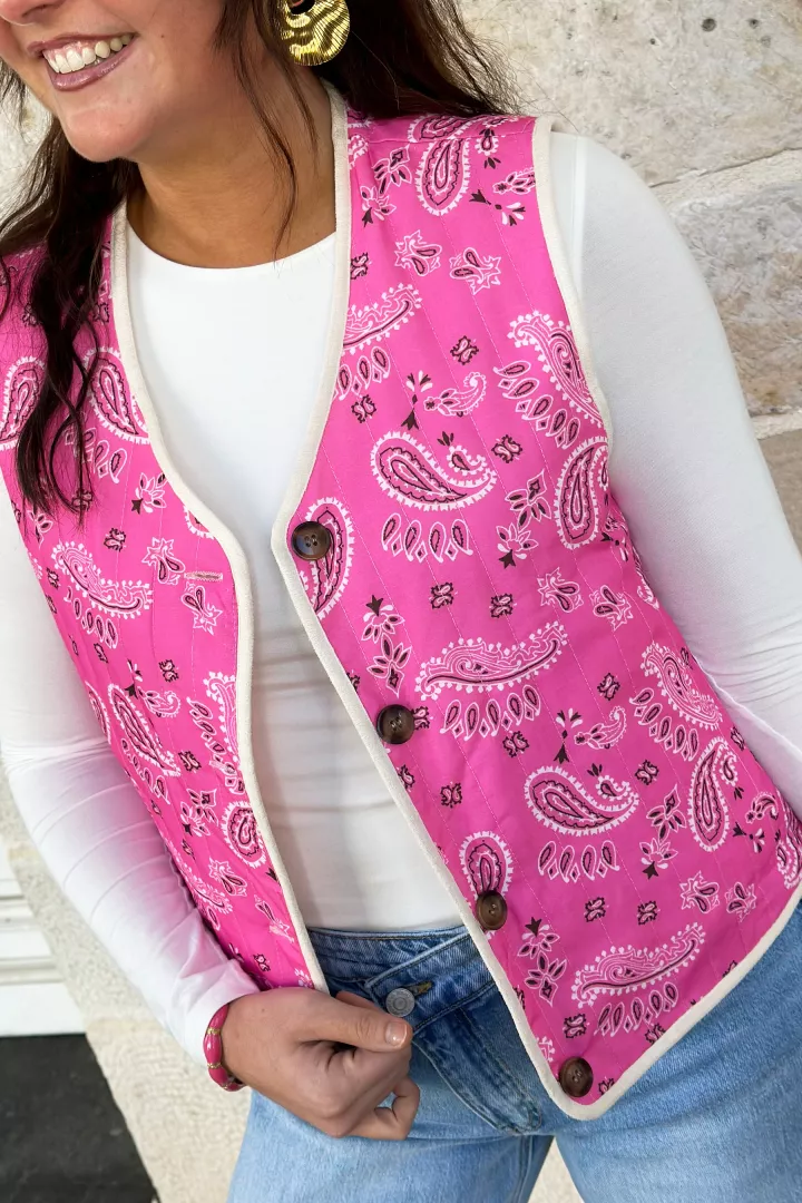 Gilet sans manche r&eacute;versible Catrina Beige-rose