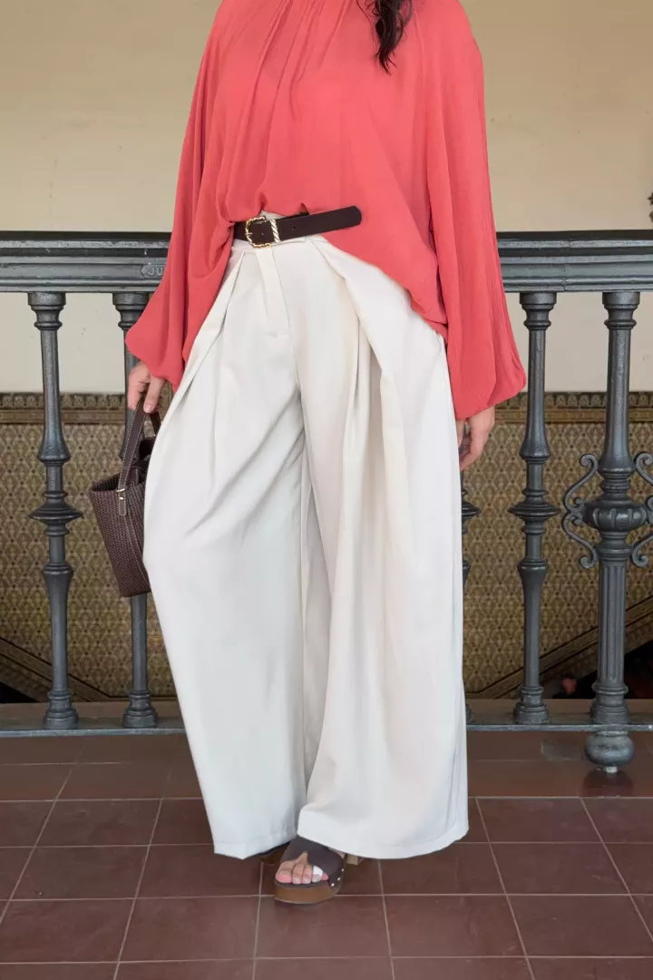 Pantalon large Clemence Beige